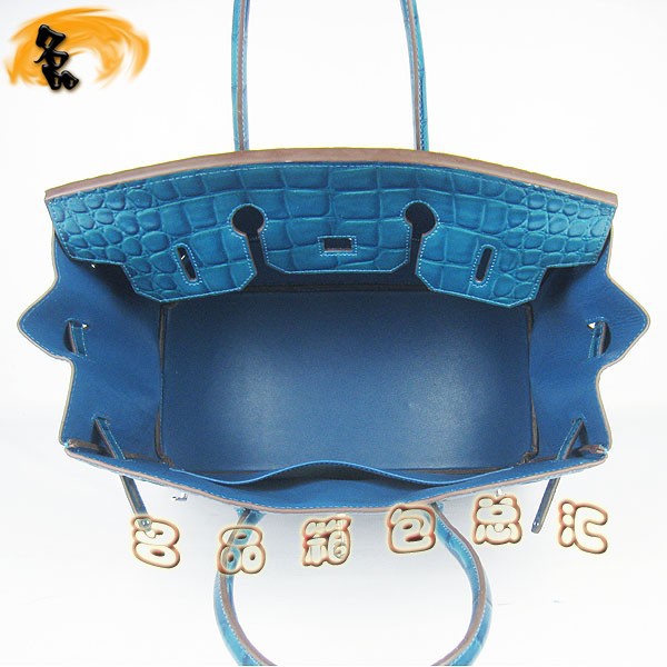 6089 Hermes Birkin 鉑金包 愛馬仕女包 Hermes手提包 鱷魚紋(35) 中藍色銀扣
