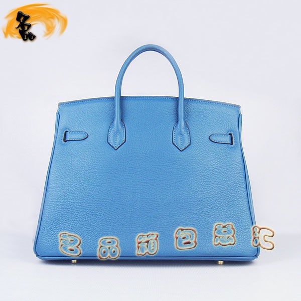 6089 Hermes Birkin 鉑金包 愛馬仕女包 Hermes手提包 荔枝紋(35) 中藍(lán)色金扣