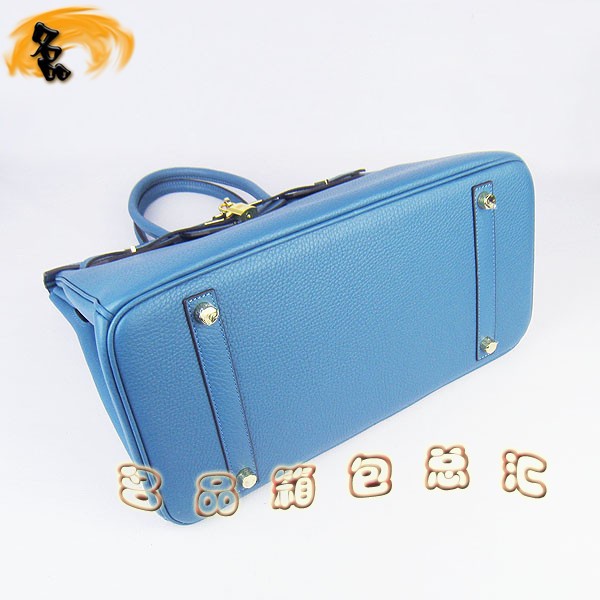 6089 Hermes Birkin 鉑金包 愛馬仕女包 Hermes手提包 荔枝紋(35) 中藍(lán)色金扣
