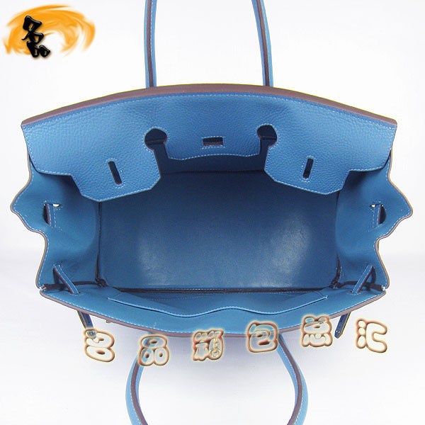 6089 Hermes Birkin 鉑金包 愛馬仕女包 Hermes手提包 荔枝紋(35) 中藍(lán)色金扣