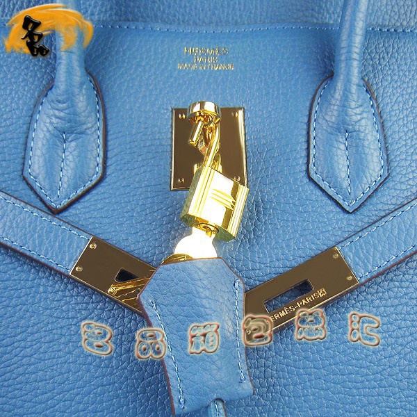 6089 Hermes Birkin 鉑金包 愛馬仕女包 Hermes手提包 荔枝紋(35) 中藍(lán)色金扣