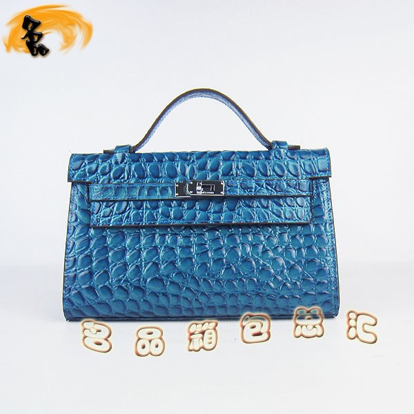 H008 最新款Hermes女包 手提包 愛馬仕晚宴包 Hermes Kelly Bag 凱莉包 石頭紋 中藍(lán)色