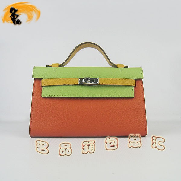 H008 最新款配色荔枝紋凱莉包 Hermes女包 手提包 愛馬仕晚宴包 Hermes Kelly Bag 橙綠黃色