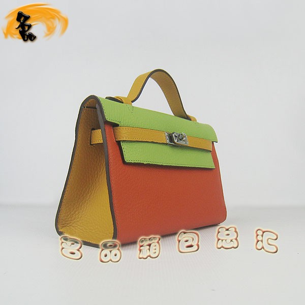 H008 最新款配色荔枝紋凱莉包 Hermes女包 手提包 愛馬仕晚宴包 Hermes Kelly Bag 橙綠黃色