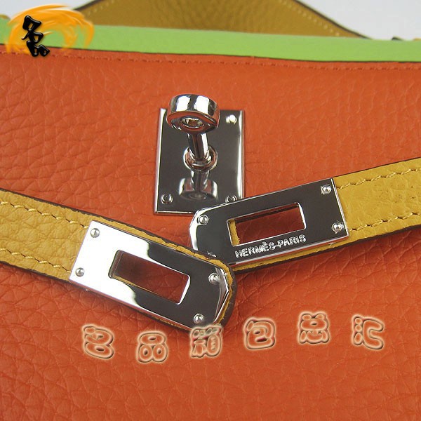H008 最新款配色荔枝紋凱莉包 Hermes女包 手提包 愛馬仕晚宴包 Hermes Kelly Bag 橙綠黃色