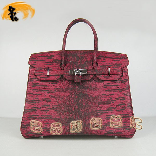6089 Hermes Birkin 鉑金包 愛馬仕女包 Hermes手提包 蜥蜴紋(35) 紅色銀扣