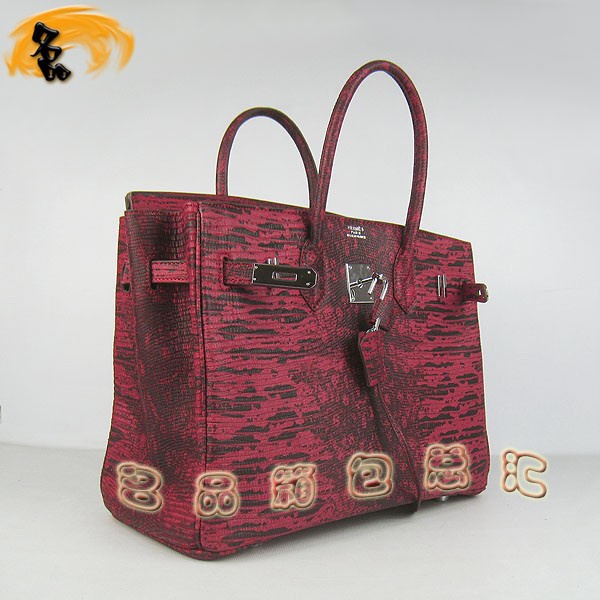 6089 Hermes Birkin 鉑金包 愛馬仕女包 Hermes手提包 蜥蜴紋(35) 紅色銀扣