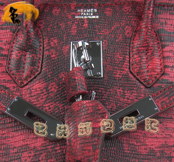 6089 Hermes Birkin 鉑金包 愛馬仕女包 Hermes手提包 蜥蜴紋(35) 紅色銀扣