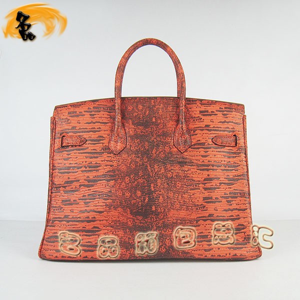 6089 Hermes手提包 Hermes Birkin 鉑金包 愛馬仕女包 蜥蜴紋(35) 橙色金扣