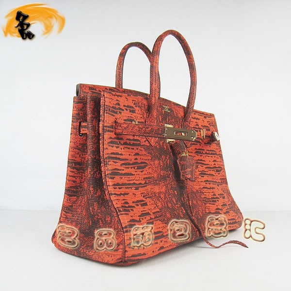 6089 Hermes手提包 Hermes Birkin 鉑金包 愛馬仕女包 蜥蜴紋(35) 橙色金扣