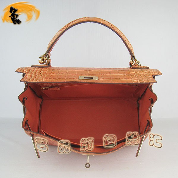 6108 愛馬仕凱莉包 Hermes女包 手提包 愛馬仕斜挎包 Hermes Kelly Bag 鱷魚紋 橙色金扣