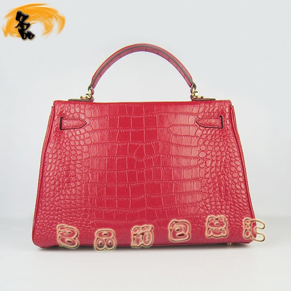 6108 Hermes Kelly系列手提包 Hermes女包 凱莉包 愛馬仕斜挎包 鱷魚紋 紅色金扣