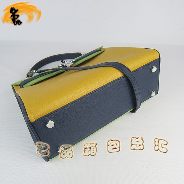 6108 凱莉包 Hermes女包 手提包 愛馬仕斜挎包 Hermes Kelly Bag 配色荔枝紋 黃藍綠色銀扣
