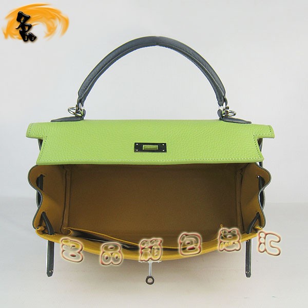 6108 凱莉包 Hermes女包 手提包 愛馬仕斜挎包 Hermes Kelly Bag 配色荔枝紋 黃藍綠色銀扣