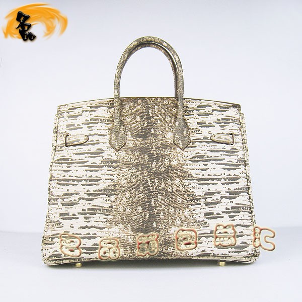 6089 Hermes手提包 愛(ài)馬仕女包 Hermes Birkin 鉑金包 蜥蜴紋(35) 米白色金扣