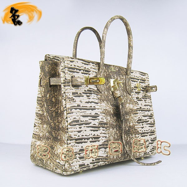6089 Hermes手提包 愛(ài)馬仕女包 Hermes Birkin 鉑金包 蜥蜴紋(35) 米白色金扣