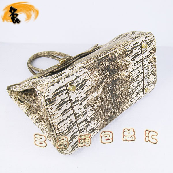 6089 Hermes手提包 愛(ài)馬仕女包 Hermes Birkin 鉑金包 蜥蜴紋(35) 米白色金扣