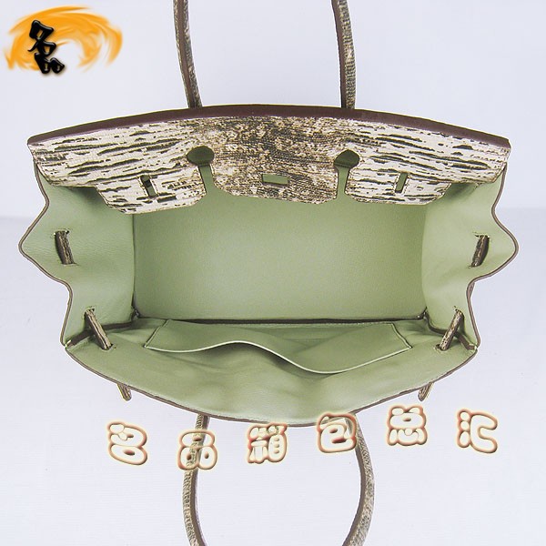 6089 Hermes手提包 愛(ài)馬仕女包 Hermes Birkin 鉑金包 蜥蜴紋(35) 米白色金扣