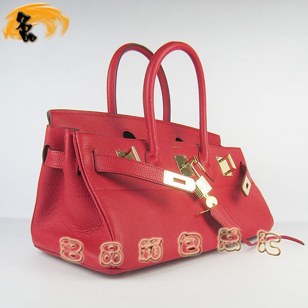 6109 Hermes經(jīng)典 Birkin 鉑金包 Hermes時(shí)尚休閑女士 手提包 荔枝紋 42 紅色金扣