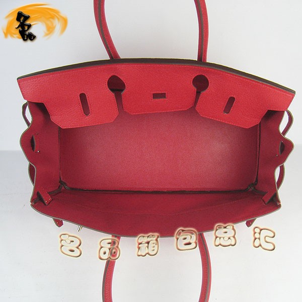 6109 Hermes經(jīng)典 Birkin 鉑金包 Hermes時(shí)尚休閑女士 手提包 荔枝紋 42 紅色金扣