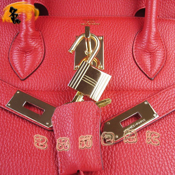 6109 Hermes經(jīng)典 Birkin 鉑金包 Hermes時(shí)尚休閑女士 手提包 荔枝紋 42 紅色金扣