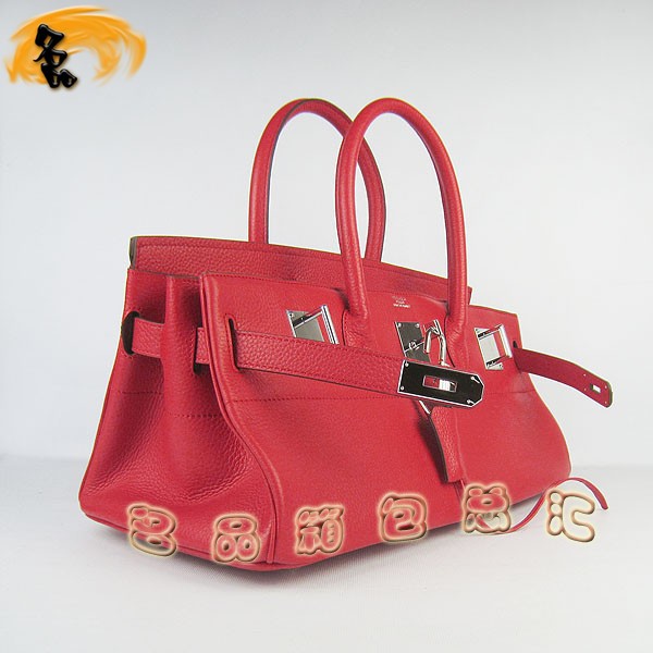 6109 Hermes經典 Birkin 鉑金包 Hermes時尚休閑女士 手提包 荔枝紋 42 紅色銀扣