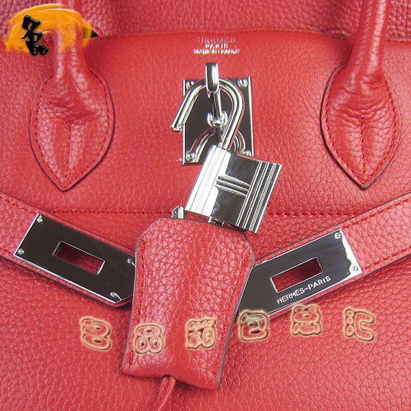 6109 Hermes經典 Birkin 鉑金包 Hermes時尚休閑女士 手提包 荔枝紋 42 紅色銀扣