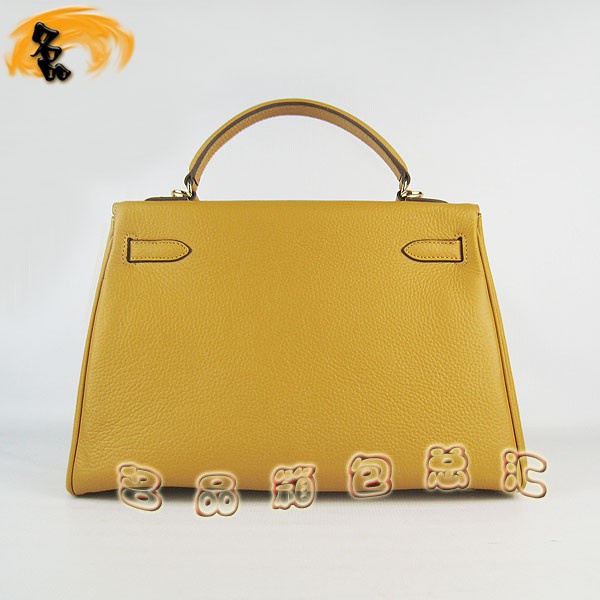 6108 Hermes Kelly系列手提包 Hermes女包 凱莉包 愛馬仕斜挎包 荔枝紋 黃色金扣