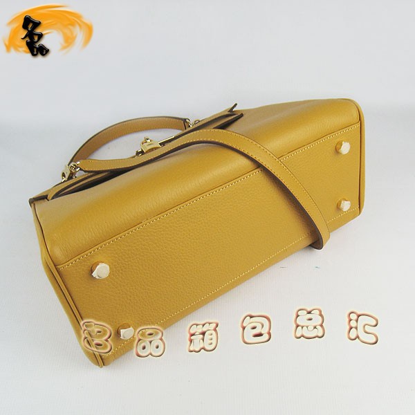 6108 Hermes Kelly系列手提包 Hermes女包 凱莉包 愛馬仕斜挎包 荔枝紋 黃色金扣
