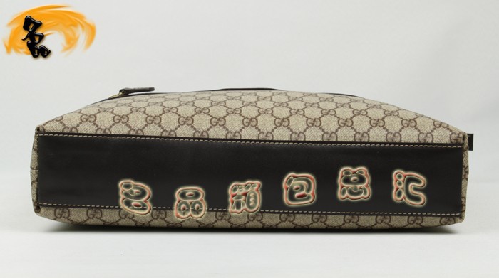 268483 Gucci手提包 Gucci斜挎包 GUCCI雙GPVC男包 時尚休閑公文包 咖啡色