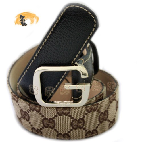 162932 Gucci皮帶 Gucci經典雙G帆布男士皮帶 古奇皮帶 Gucci腰帶 杏配黑色