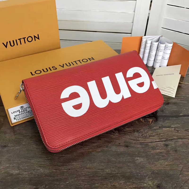 M60632 LV Supreme 聯(lián)名系列限量版Zippy Organizer 拉鏈錢夾 LV錢包全開 紅色