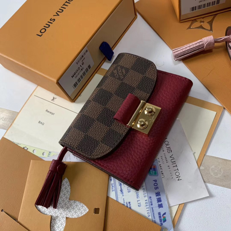 N60216 LV CROISETTE 短款錢夾 Damier Ebene 帆布錢夾 LV短夾 LV錢包 紅色