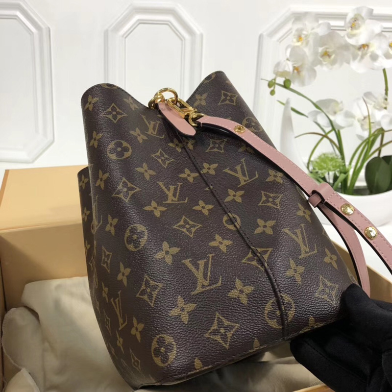 M43985 LV NéONOé 手袋 LV女包 編織手柄 LV水桶包 粉色