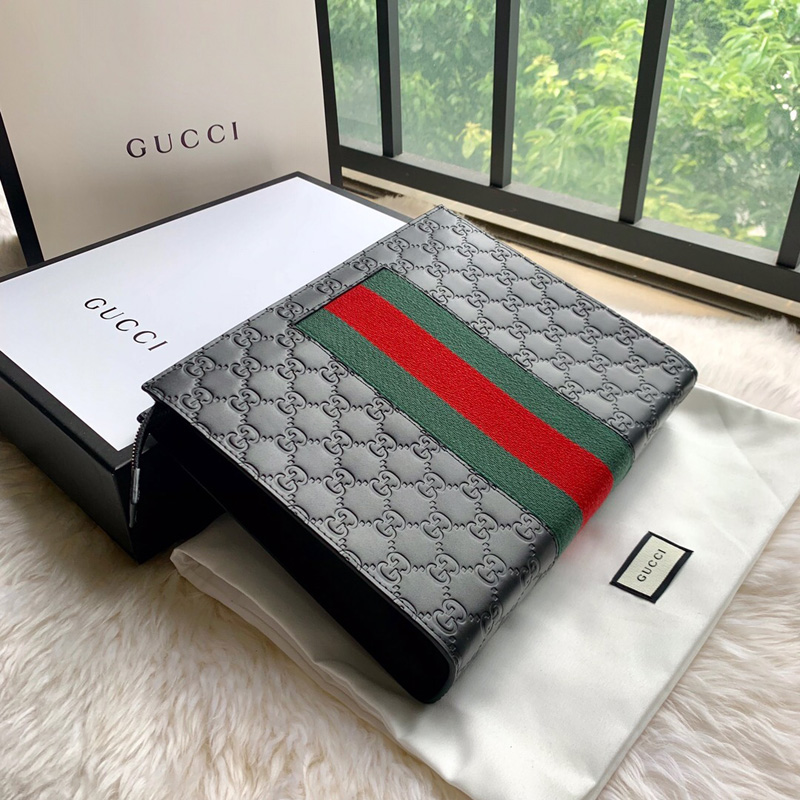 475316 Gucci古馳Signature材質壓花手拿包 Gucci手拿包 黑色