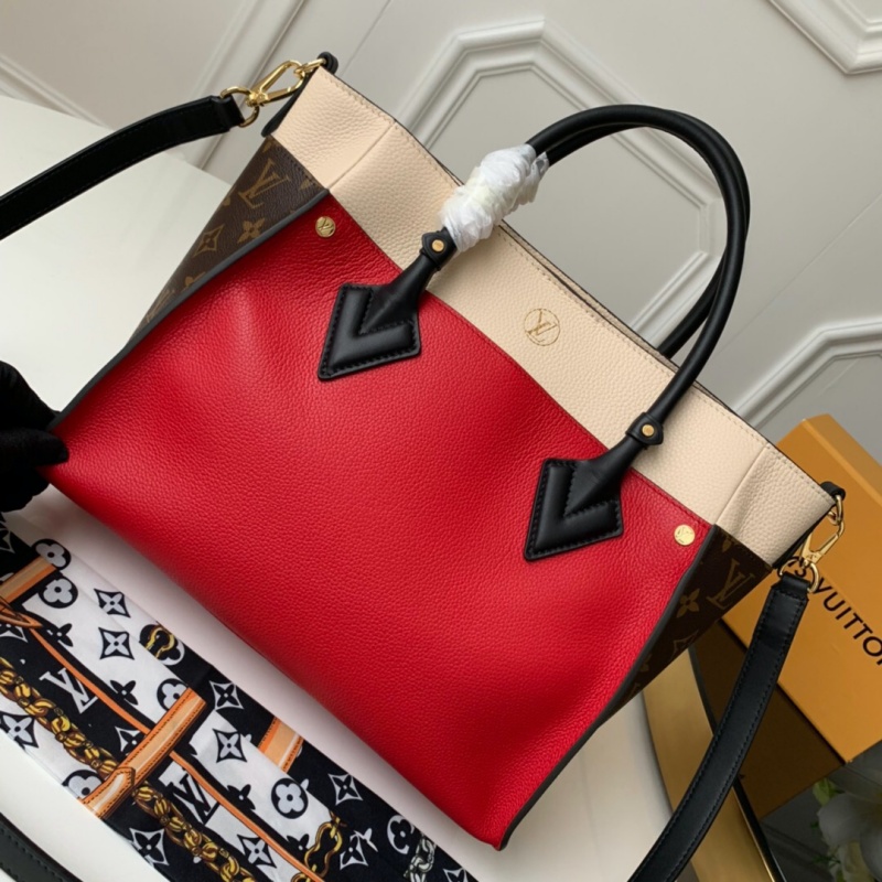 M53824 LV ON MY SIDE 手袋 撞色帆布手提單肩斜挎包 紅色