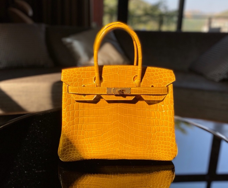 Hermes Birkin 30 愛(ài)馬仕鉑金包 純手工定制版 鴕鳥(niǎo)皮 湖泊黃