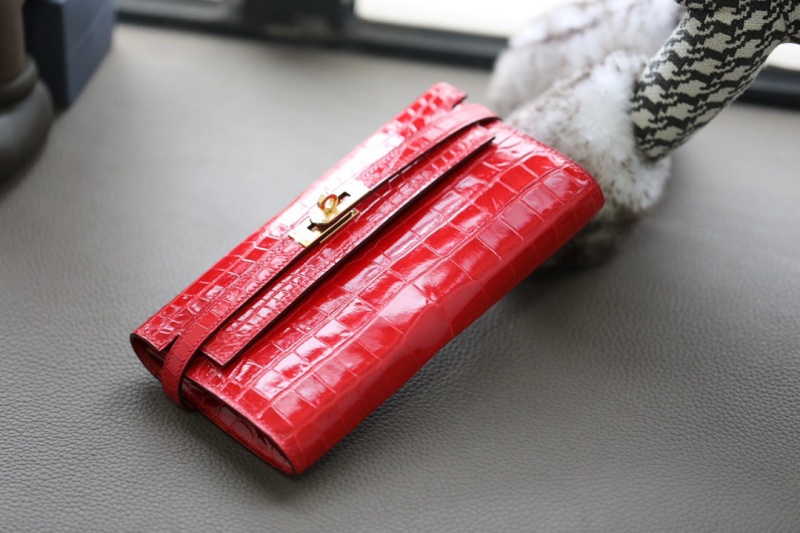 Hermes錢(qián)包 愛(ài)馬仕Kelly錢(qián)包 純手工頂級(jí)鱷魚(yú)皮 紅色