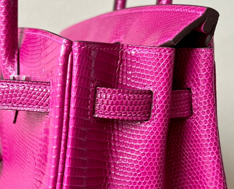 愛馬仕Hermes Birkin25 愛馬仕鉑金包 純手工定制版 蜥蜴皮 桃紅色