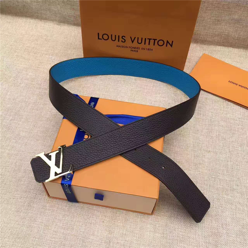 LV皮帶 原單品質 專柜新包裝 進口牛皮 手工縫線 雙面可用 湖藍色