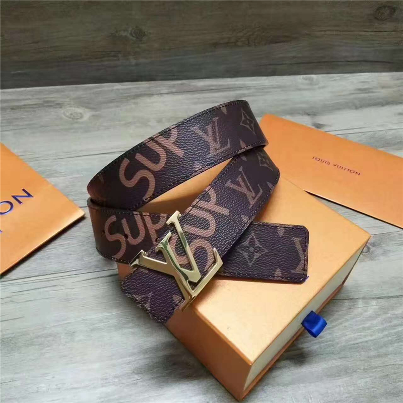 Louis vuitton 路易威登 STAMP 休閑款男士腰帶 啡色金扣