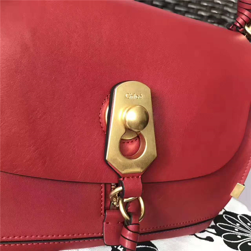 5655 Chloe 珂洛伊 Owen系列 金色鎖扣 進口牛皮 拼皮翻蓋包 紅色