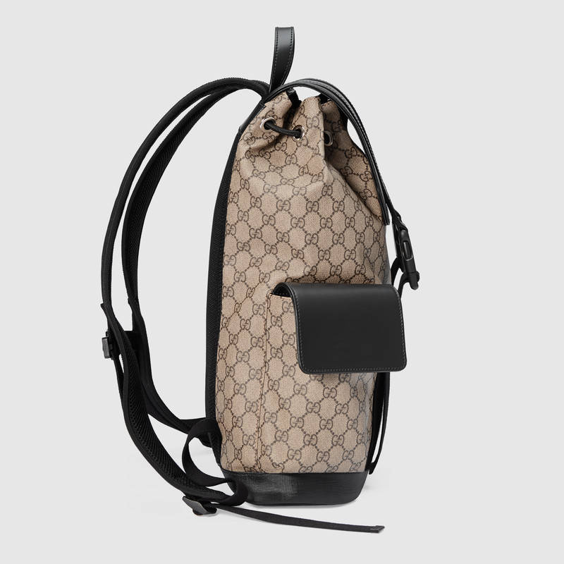 450958 GUCCI GG Supreme柔軟高級人造帆布 側邊袋 雙肩包 烏木色