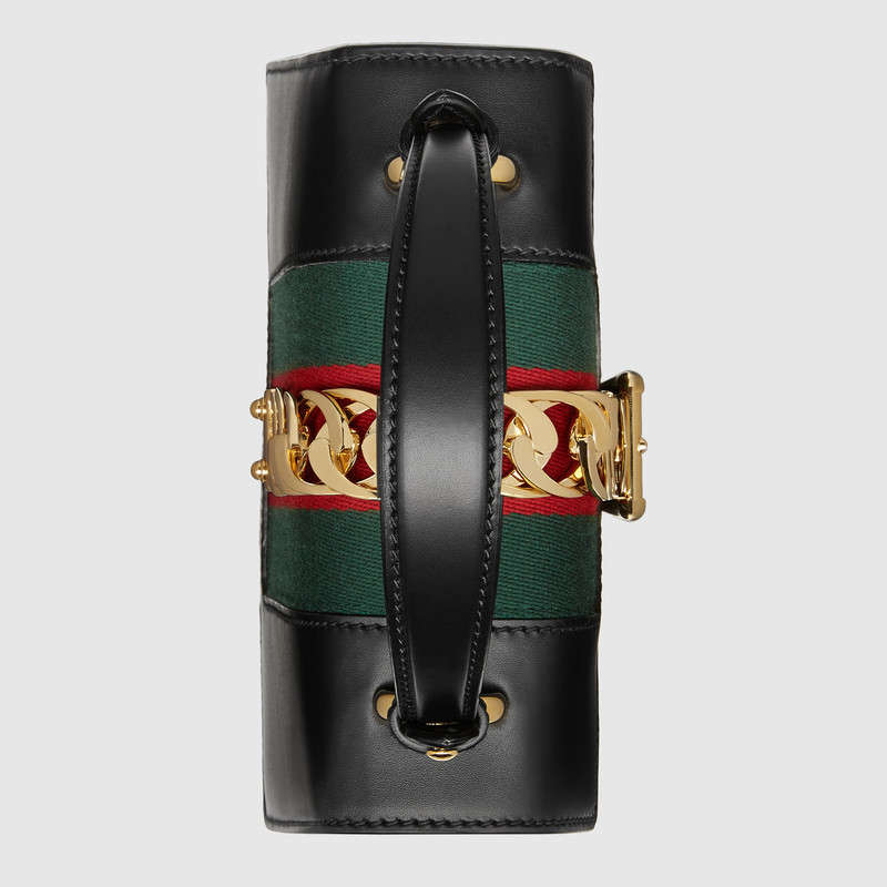 470270 GUCCI Sylvie 系列 金色鏈條搭扣 皮革 迷你手袋 黑色