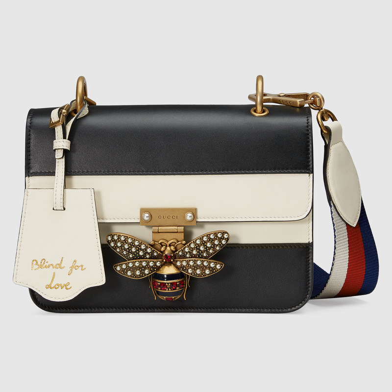 476542 GUCCI Queen Margaret 系列 皮革 單肩包 黑色和白色