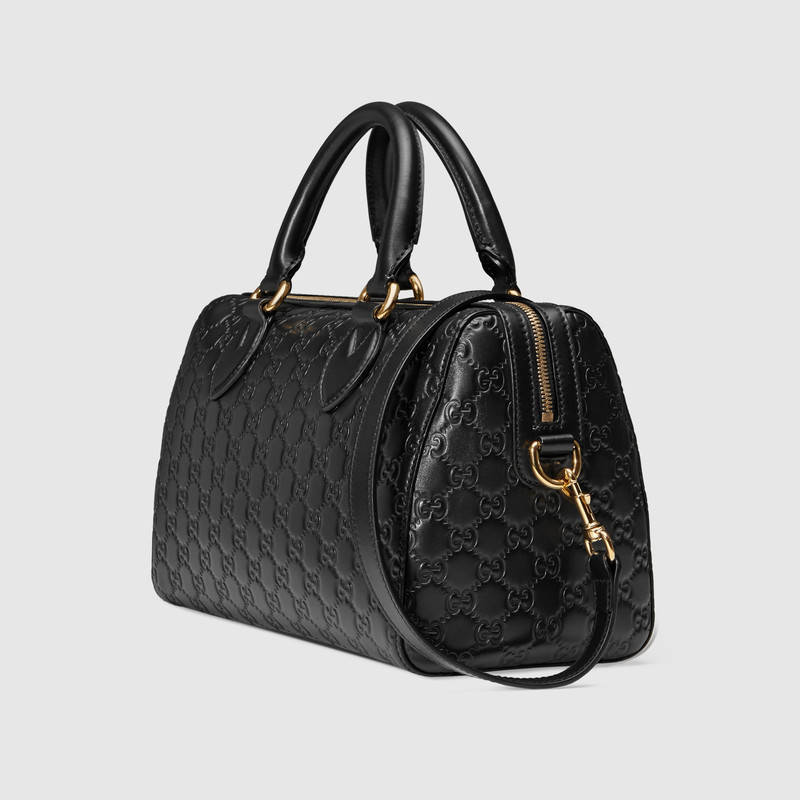 453573 Gucci Signature 柔軟質地 皮革 手提包 波士頓包 黑色