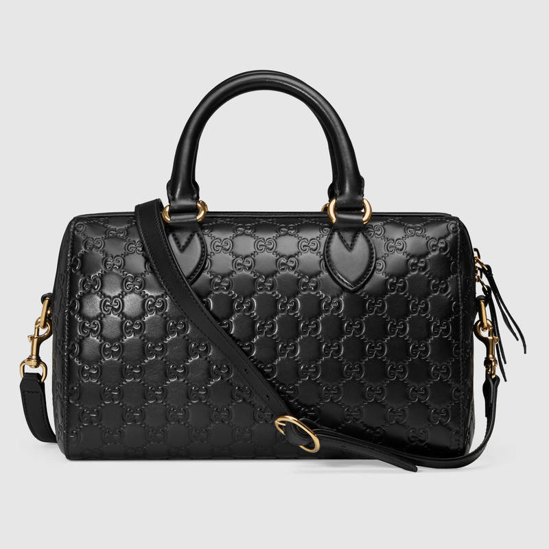 453573 Gucci Signature 柔軟質地 皮革 手提包 波士頓包 黑色