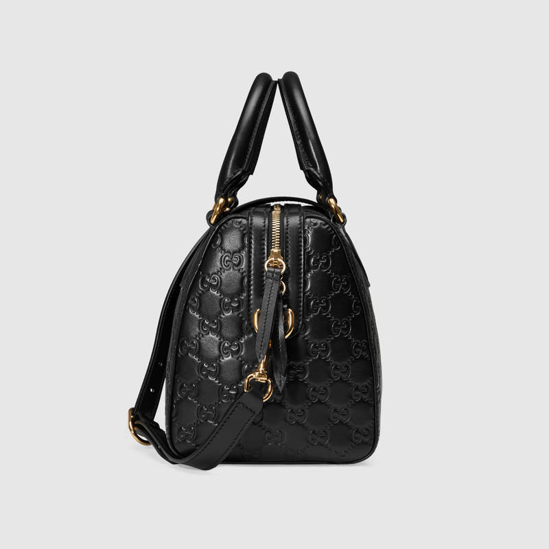 453573 Gucci Signature 柔軟質地 皮革 手提包 波士頓包 黑色