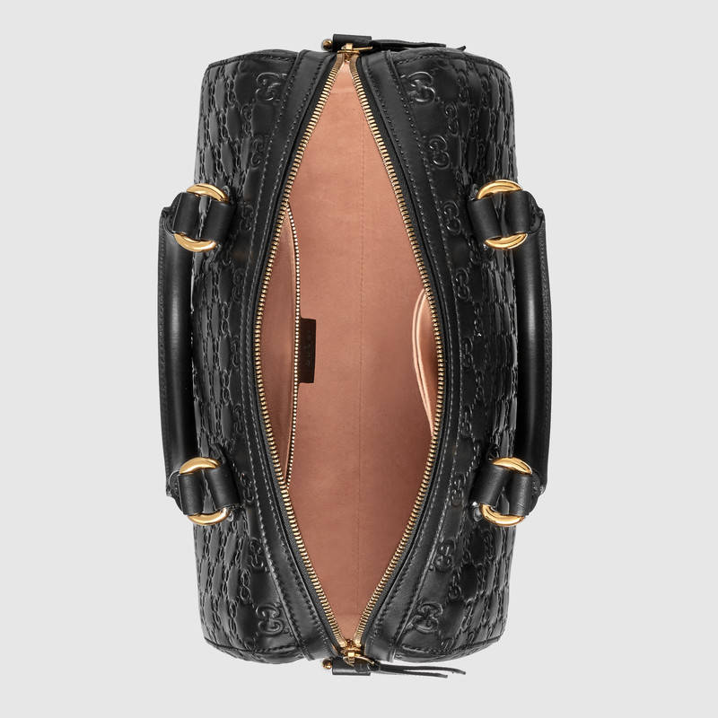 453573 Gucci Signature 柔軟質地 皮革 手提包 波士頓包 黑色