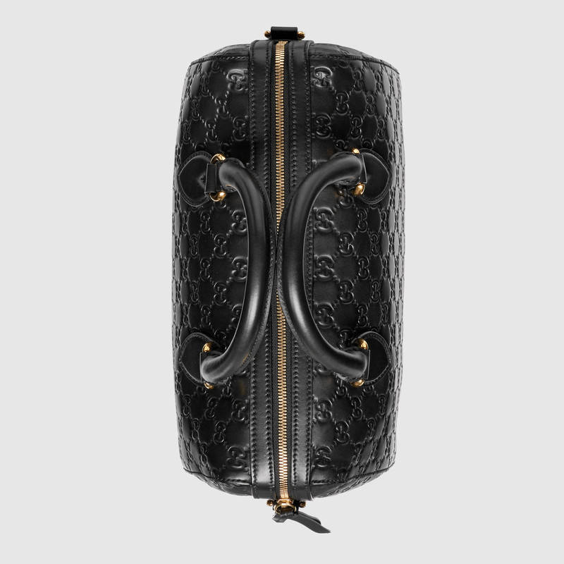 453573 Gucci Signature 柔軟質地 皮革 手提包 波士頓包 黑色